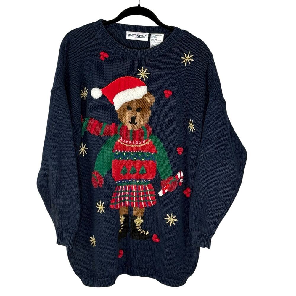 Vintage 90s White Stag Christmas Sweater Size XL Pullover Bear